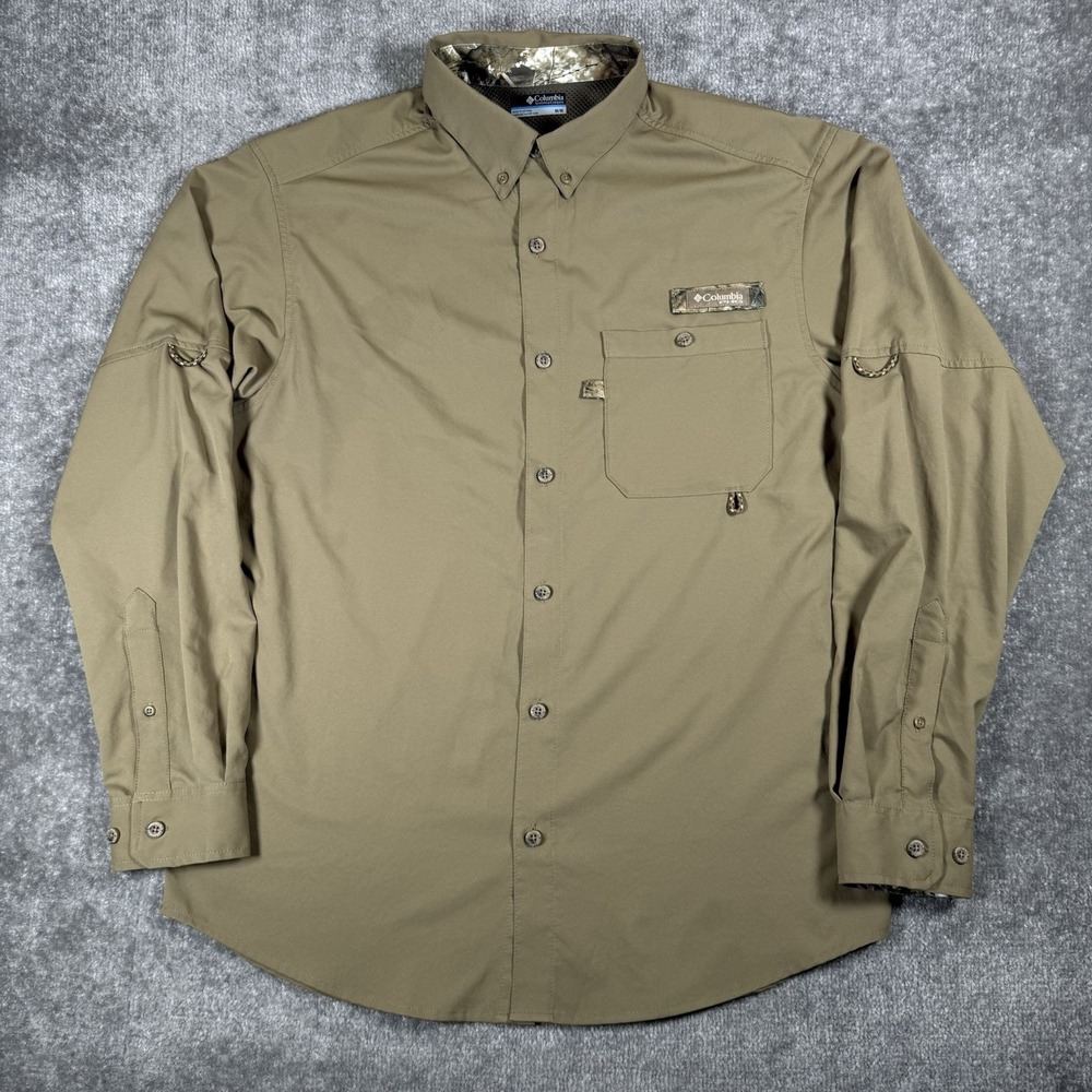 Columbia Shirt Men's Medium Green PFG Lightweight Omni-Shade Fishing Vented
